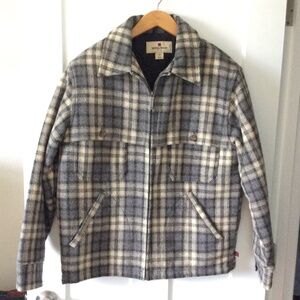 Woolrich Men's Medium - Grey/Cream Plaid Wool Jacket